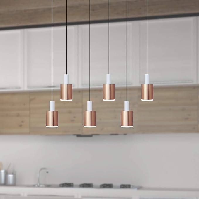 Virgo 6 Mini Pendant Lighting White-Copper - LED Hanging Light Fixture for Kitchen Island, Bar, Foyer - Cluster Pendants - Dimmable, Adjustable Wire, Lamp Bulb Included