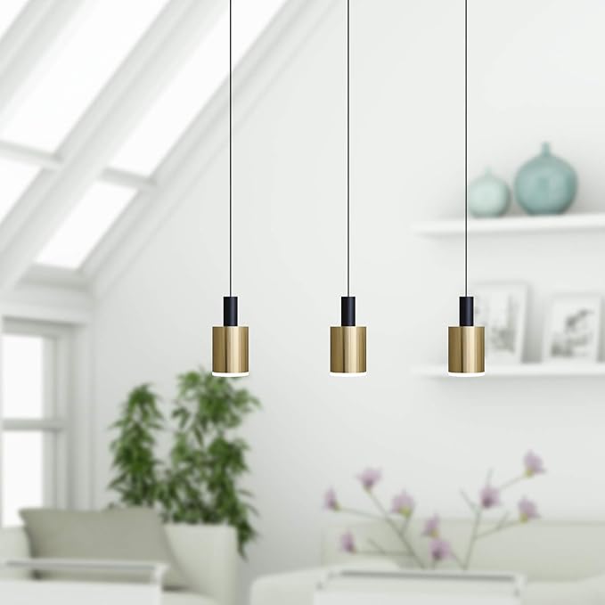 Virgo 3 Mini Pendant Lighting Black-Brass - LED Hanging Light Fixture for Kitchen Island, Bar, Foyer - Cluster Pendants - Dimmable, Adjustable Wire, Lamp Bulb Included