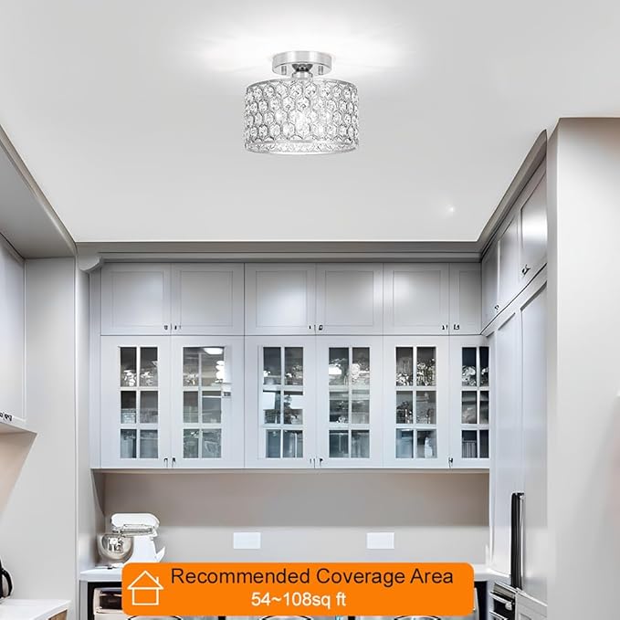 Chrome Crystal Ceiling Light Fixture - Modern Semi Flush Mount Ceiling Chandelier Lighting for Hallway, Kitchen & Foyer | Dazzling Prism Chandelier with Easy Installation,1 Light, 9 in