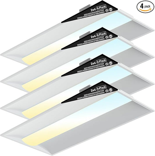 2x4 LED Troffer Light, 4-Pack, Backlit Panel, 30W–72W Selectable, 5CCT, 0–10V Dimmable, ETL, Drop Ceiling