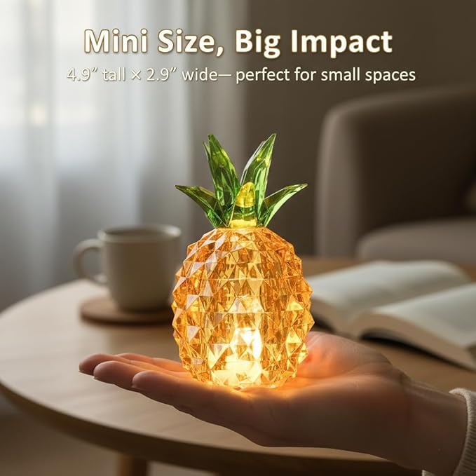 Gold Pineapple Lamp for Home Decor, 4.95 Inch Battery Operated Table Lamp for Living Room Aesthetic, Tropical Pineapple Decor Light for Bedroom Coffee Table Shelf Office Desk Decor, Gifts for Women