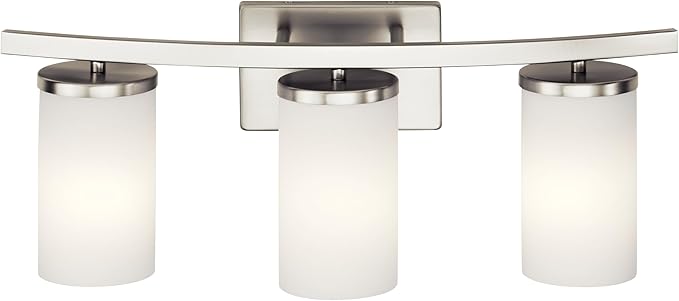 Kichler Crosby 23" Vanity Light in Brushed Nickel, 3-Light Contemporary Bathroom Light with Satin Etched Cased Opal Glass, (23" L x 8.75" H), 45497NI