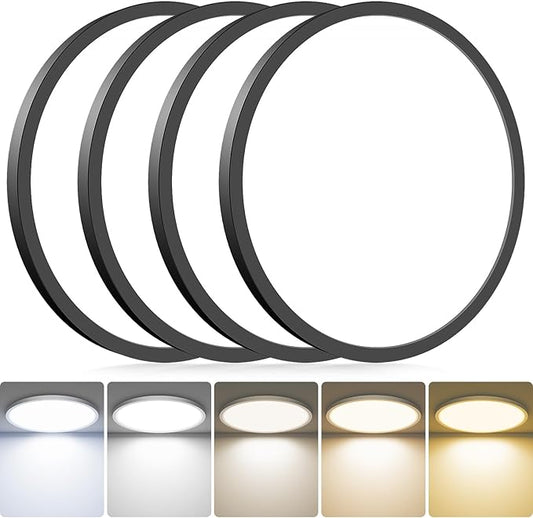 hepside 4Pack LED Flush Mount Ceiling Light Fixture, 13Inch 24W, Dimmable&3000K/3500K/4000K/5000K/6500K Adjustable Low Profile Ceiling Lights, Round Flat Ceiling Light for Kitchen,Hallway-Black