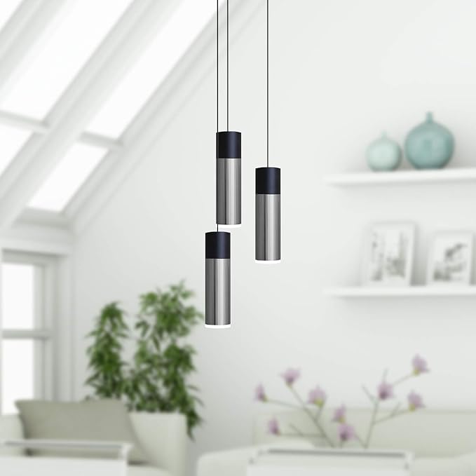 Vela 3 Mini Pendant Lighting Black-Nickel - LED Hanging Light Fixture for Kitchen Island, Bar, Foyer - Cluster Pendants - Dimmable, Adjustable Wire, Lamp Bulb Included