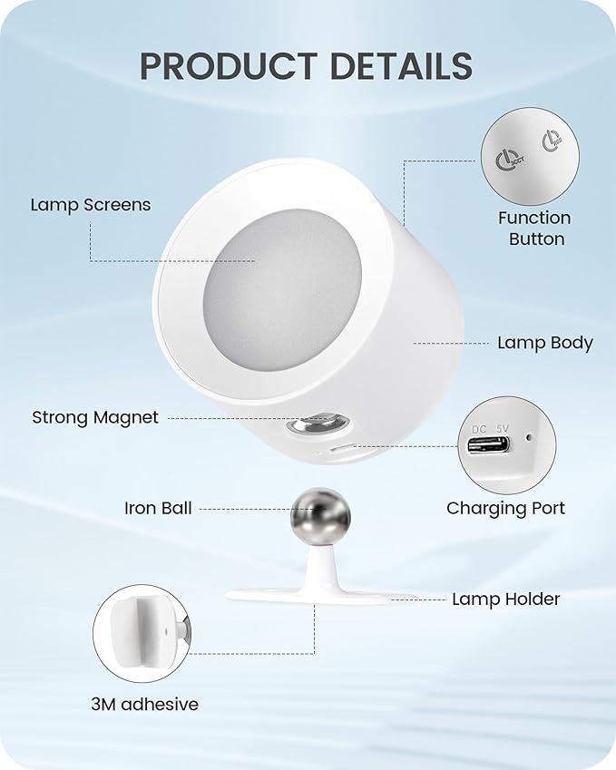 Battery Operated Wall Sconce Set of 2, Rechargeable Wall Sconce with Remote Control, 3 Color Temp 3 RGB Dimmable, Cordless Wall Mount Llight for Hallway Bedroom, White W02YBP206