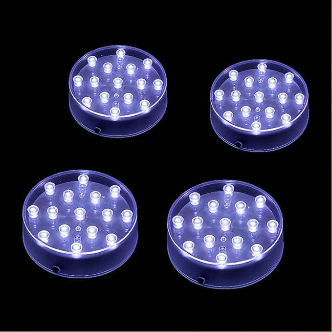 Simplelight 4 Inch Round LED Light Base- Perfect for Glass Art, Ideal Led Display for Vases, Centerpieces-AA Batteries Included (4inch Round Vase Base Light, White), Set of 4