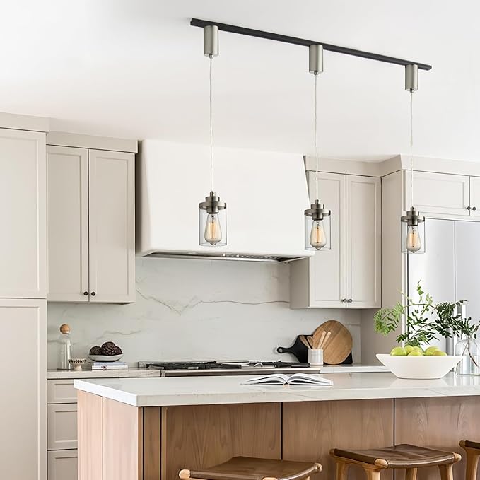 mirrea H Type Brushed Nickel Track Lighting Pendant with Clear Glass Shade Cord Adjustable Pack of 1