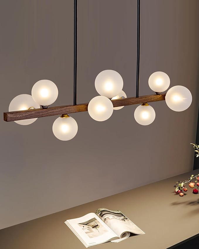 Globe Linear Chandelier 9-Light Modern Linear Globle Dining Room Pendant Light Fixture Sputnik Chandeliers for Kitchen Island