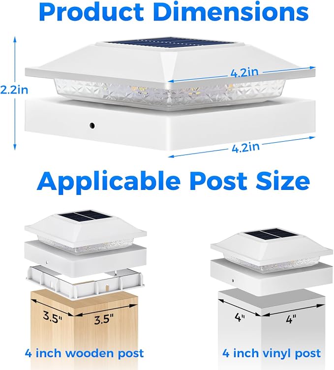 Peasur 4x4 Post Solar Lights 12 Pack, 2 Modes 16 LED Solar Post Cap Light Waterproof, Deck Fence Post Solar Lights Powered Outdoor, Fit 4x4 Wood/Vinyl Posts for Porch Patio