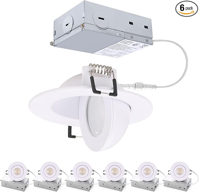 POPANU 3 inch Recessed LED Lights 7W Gimbal Rotatable Directional Downlight,360°Adjustable Soffit Lighting Dimmable Swivel Eyeball, 90°Tilt Canless Swivel Spotlight 5CCT Selectable 6 Pack White