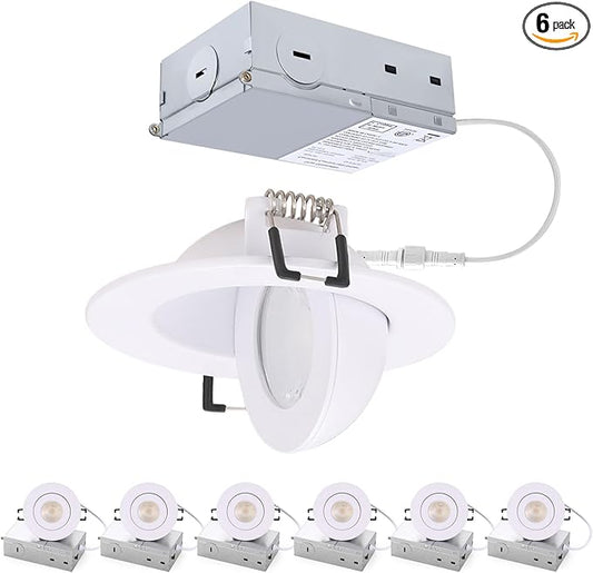 POPANU 3 inch Recessed LED Lights 7W Gimbal Rotatable Directional Downlight,360°Adjustable Soffit Lighting Dimmable Swivel Eyeball, 90°Tilt Canless Swivel Spotlight 5CCT Selectable 6 Pack White