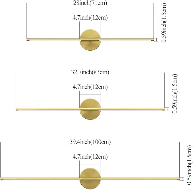 40Inch Hardwired Gold Wall Sconces Set of Two,360° Rotate Modern Linear Wall Light 30W Gold Vanity Light 3000K for Bathroom, Living Room(2 Pack)