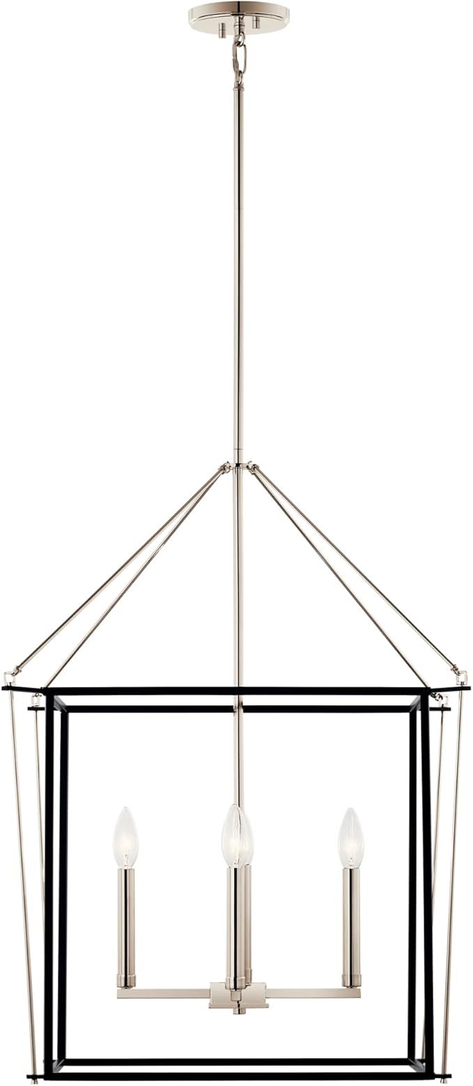 Kichler Eisley 4-Light Foyer Pendant, Soft Modern Light in Polished Nickel and Black, Sloped Ceiling Compatible, for Foyer, Bedroom, Office or Kitchen (30" x 22.25" x 22.25"), 52627PN