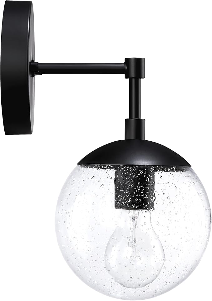 Design House Gracelyn 1-Light Dimmable Wall Sconce, Clear Seedy Glass Globe, Matte Black, 588871-BLK