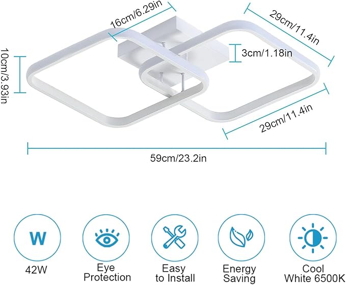 DELIPOP 23 Inch Modern LED Ceiling Light, 42W 6500K Flush Mount Ceiling Light, Acrylic Ceiling Lamp for Hallway, Living Room, Dining Room, Kitchen, Bedroom