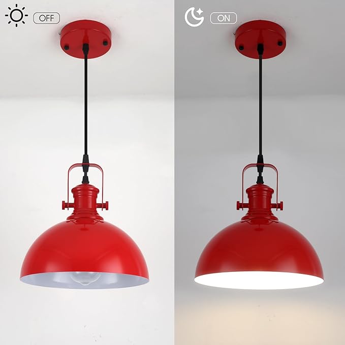 Red Pendant Lights 2 Pack, 9.8" Farmhouse Pendant Lights, Industrial Pendant Light, Modern Pendant Lighting for Kitchen Island Dining Room Bedroom