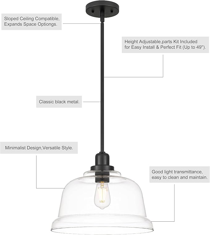 Tawson Aura 1-Light Pendant Ceiling Light Fixture with Clear Glass Shade Dark Bronze for Kitchen Island, Hallway, Entryway, Passway, Dining Room, Bedroom, Balcony Living Room