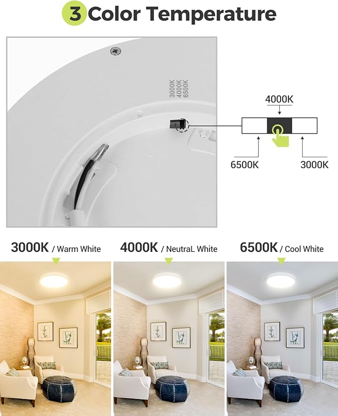 1PACK LED Flush Mount Ceiling Light Fixture White, 9Inch 24Watt, 3000k/4500k/6000K Ceiling Light, Ultra Slim Flush Mount LED Ceiling Lamp for Bedroom, Living Room, Kitchen, Hallway