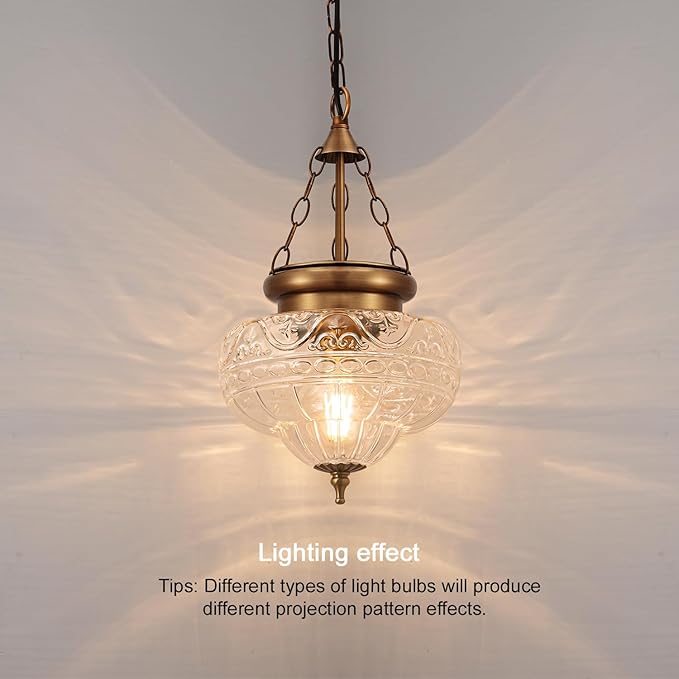 Vintage Pendant Light - Bronze Gold Pendant Lights Kitchen Island with Floral Glass, Brass Penant Lighting Fixtures with Adjustable Hanging Chain for Kitchen, Dining Room, Entryway