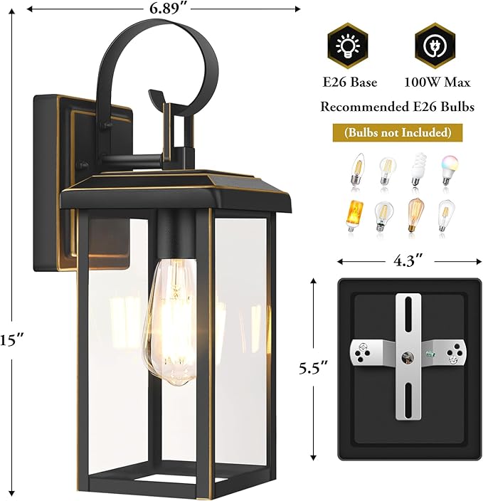 BesLowe 2-Pack Outdoor Wall Light Fixtures, 15" Exterior Lighting Fixtures Wall Mount, Waterproof Porch Lights Outdoor Wall Sconces Lanterns, Modern Outside Lights for House Front Door Garage, Bronze