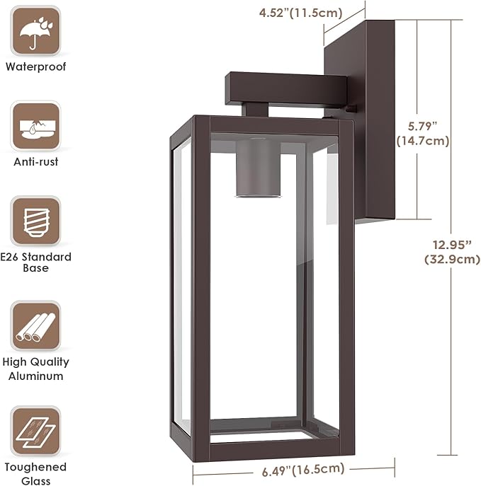 MAXvolador Outdoor Wall Lantern, Exterior Waterproof Wall Sconce Light Fixture, Dark Chocolate Anti-Rust Mount Lights Glass, E26 Porch Patio Lighting