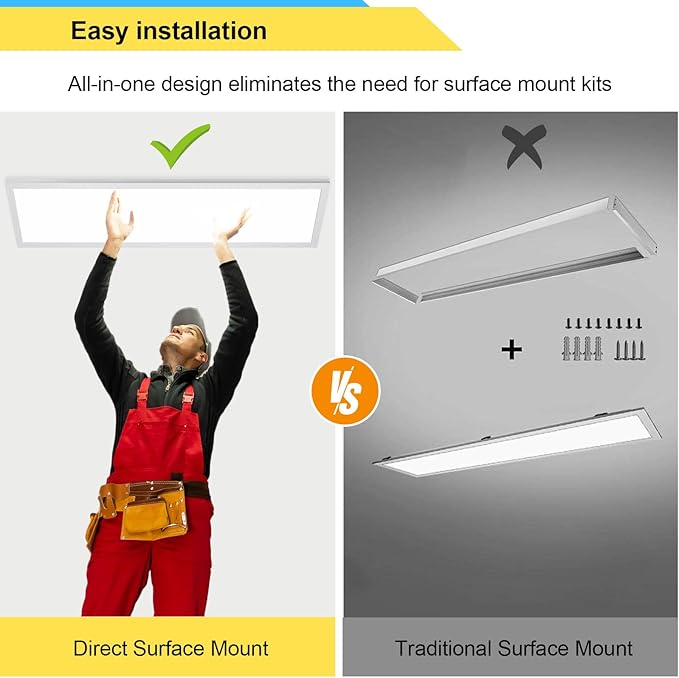 AIKVSXER 4PACK 1x4 Flat Panel Light Surface Mount LED Ceiling Light, 5500LM 50W TRIAC 10-100% Dimmable, 3000/4000/5000k Selectable 48 Inch LED Light Fixture 120V LED Light for Garage/Kitchen