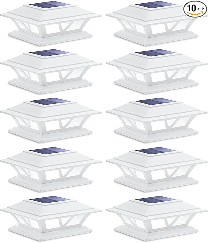 SIEDiNLAR Solar Post Lights Outdoor 2 Modes LED Fence Deck Cap Light for 4x4 5x5 6x6 Posts Garden Patio Decoration Warm White/Cool White Lighting White (10 Pack)