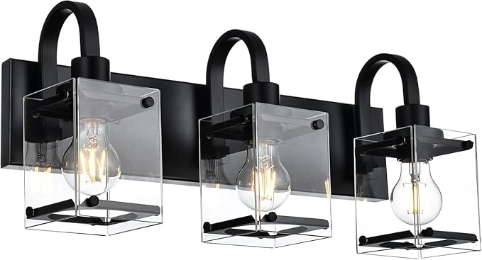 Black Bathroom Light Fixtures Over Mirror 3-Light Wall Sconces Lights, Industrial Vanity Light Farmhouse Lighting Fixtures Bathroom Above Mirror,Modern Wall Light fixtures
