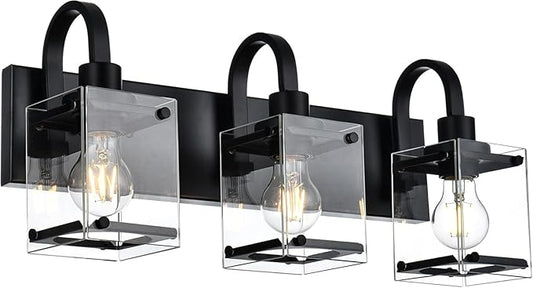 Black Bathroom Light Fixtures Over Mirror 3-Light Wall Sconces Lights, Industrial Vanity Light Farmhouse Lighting Fixtures Bathroom Above Mirror,Modern Wall Light fixtures
