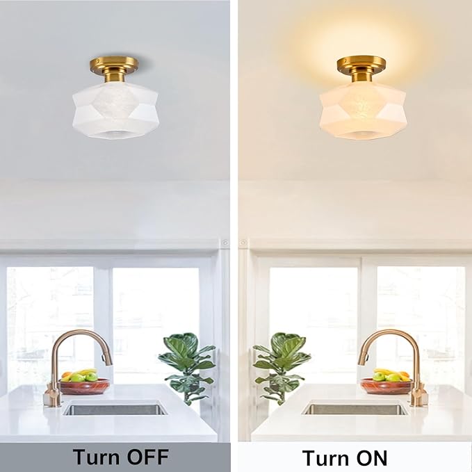 9.1" Schoolhouse Semi Flush Mount Ceiling Light Fixture, Frosted Glass Shade, Modern Farmhouse Light Fixtures for Living Room, Bedroom, Kitchen, Hallway, Laundry
