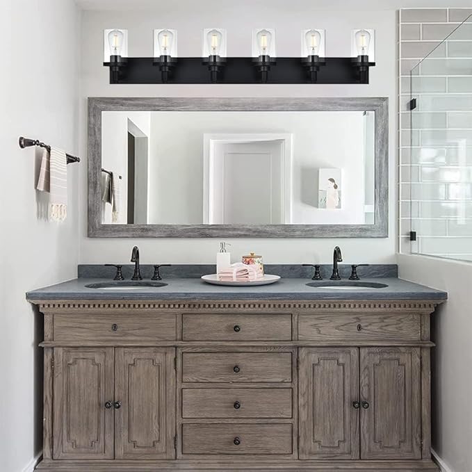 Black Bathroom Vanity Light Fixture,6 Light Vintage Bathroom Lighting Fixtures Over Mirror with Clear Glass Shade Wall Lighting Fixture for Kitchen Living Room Dresser Bedroom Corridor