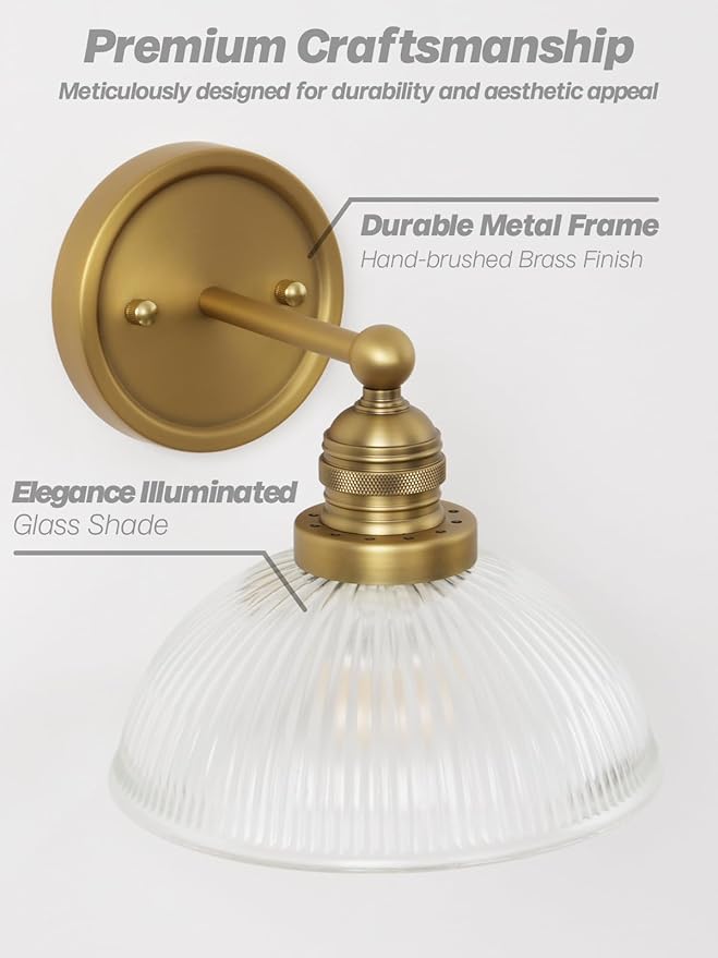 Gold Wall Sconce,Vintage Bathroom Vanity Light with Clear Glass Brass Bathroom Sconces Wall Lighting for Living Room Bedroom Hallway Stairway E26 Hardwire Indoor