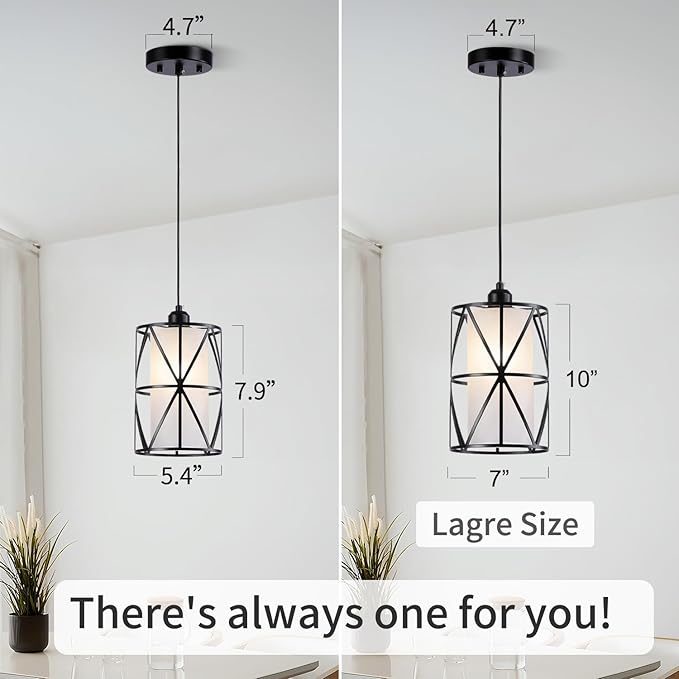 5.4"×7.9" Pendant Lights - Matte Black Kitchen Island Lights, Modern Cylindrical Pendant Light Fixtures with Frosted Glass, Foyer Lighting