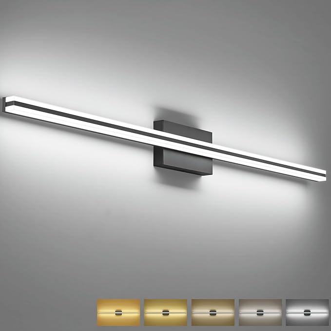 SOLFART Bathroom Vanity Lights Over Mirror Dimmable 48 Inch Matte Black Bathroom Light Fixtures 5CCT 30W Vanity Lighting Fixtures