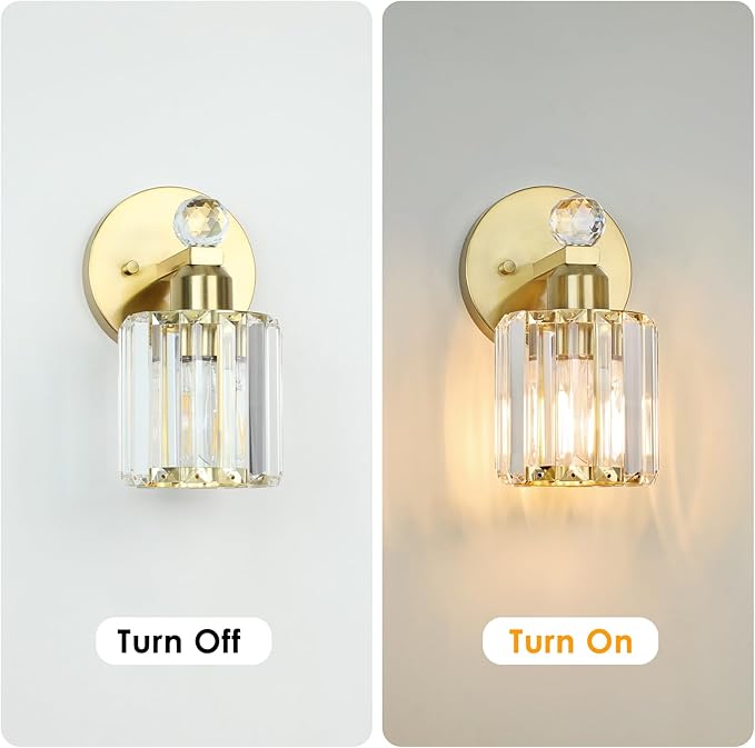 1-Light Gold Bathroom Light Fixtures,Modern Bathroom Vanity Lights Fixture with Clear Crystal Glass Shade,Gold Bath Wall Mount Lights, Light Fixtures for Bedroom Living Room