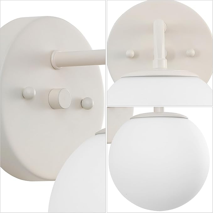 JONATHAN Y 5.75" Almond Modern Globe Wall Sconce Vanity Light for Bathroom, White 1-Light Frosted Glass Shade, Midcentury Parisian Bistro Wall Lamp, LED Bulb Included (JYL3534C)