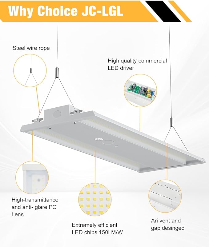 400W 4FT LED Linear High Bay Light, 60000LM Linear High Bay Shop Light Commercial 120-277V, 5000K for Warehouse, Garage Factory, UL Listed, 5 Years Warranty