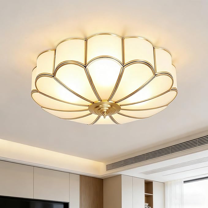 MIXL-18 Inch Brass Flush Mount Ceiling Light,4-Bulbs Flower Shape Living Room Light Fixture,Mid Century Ceiling Lamp for Bedroom and Entryway