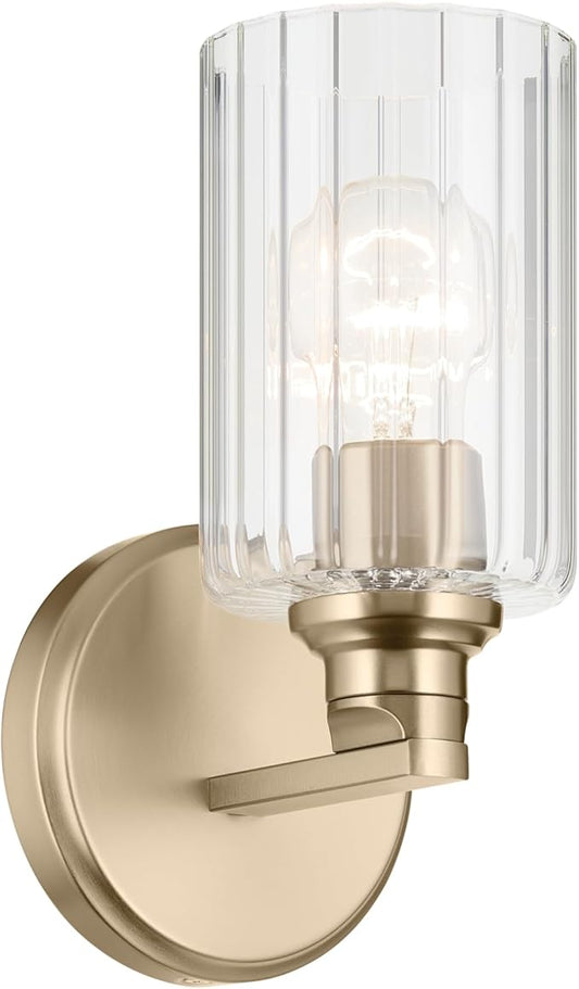 Kichler Gioe 5" 1-Light Wall Sconce Bathroom Vanity Light with Clear Fluted Glass in Champagne Bronze, Damp Rated for Powder Room, Kitchen, Hallway, Bedroom (5" W x 9.5" H), 55224CPZFLU