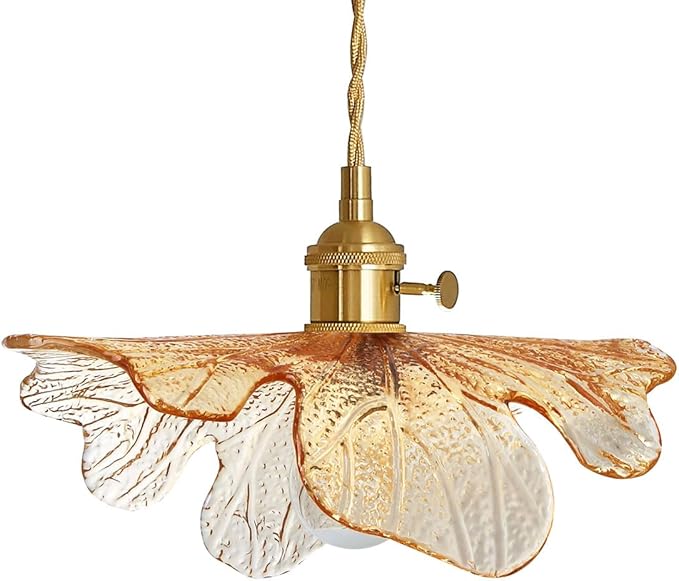 Mid Century Modern Pendant Light Glass Pendant Lights with Hand Blown Amber Glass Shade Brass Pendant Light Farmhouse Gold Adjustable Hanging Light for Kitchen Dining Room Bedroom