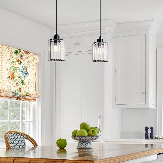 3 Pack Black Pendant Light, Modern Crystal Mini Chandeliers Farmhouse Vintage Rustic Pendant Lighting Fixtures for Kitchen Island Dining Room Bedroom
