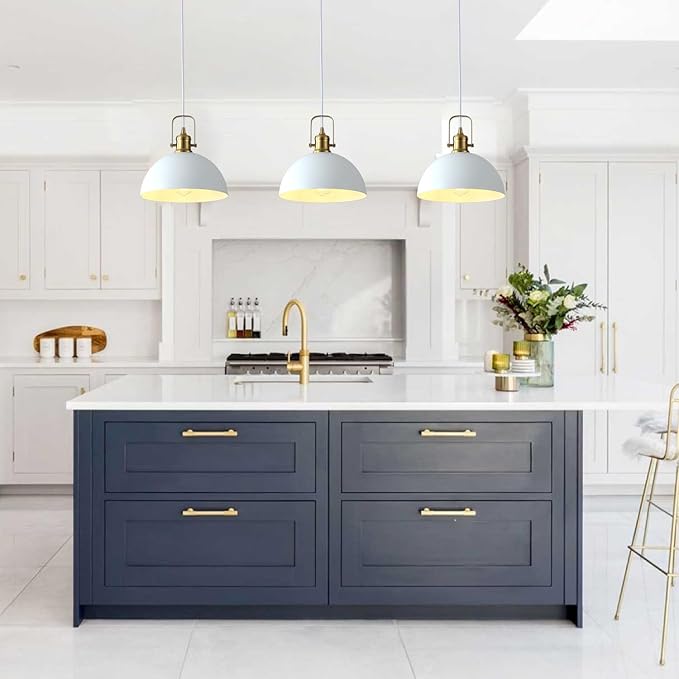 Pendant Lights Kitchen Island 3 Pack, White and Gold Dome Pendant Lighting, Ceiling Hanging Light for Kitchen Living Dining Room Restaurant Hallway Entrance