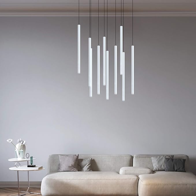CANALIS 10 Mini Pendant Lighting White - LED Hanging Light Fixture for Kitchen Island, Bar, Foyer - Cluster Pendants - Dimmable, Adjustable Wire, Lamp Bulb Included
