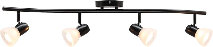 XiNBEi Lighting Track Lighting, 4 Light Modern Black Curved Kitchen Track Ceiling Light Fixtures XB-TR1223-4-MBK