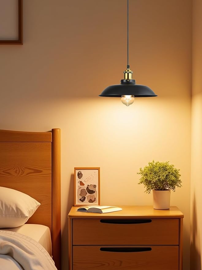 Newrays 3 Pieces Black Pendant Lights E26 E27 Base Black Farmhouse Lampshade for Hanging Light Vintage Metal Shade Fixtures Barn for Kitchen Dining Room Home Bar Foyer