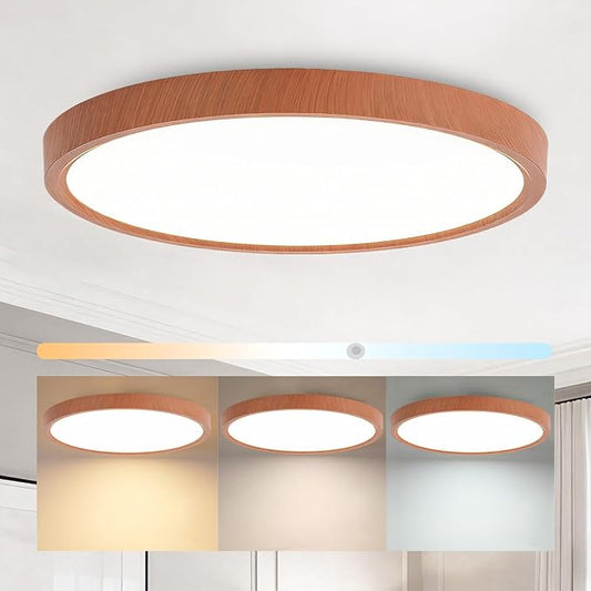 COTULIN 12 Inch LED Wood Grain Flush Mount Ceiling Light Fixture, Modern 22W Round Flat Overhead 3000K-4000K-6000K Selectable Ceiling lamp for Bedroom, Living Room, Kitchen, Entryway
