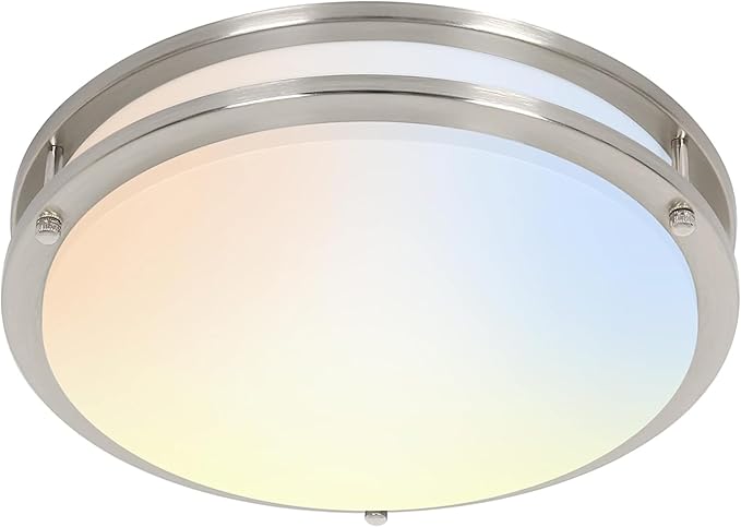 hykolity 16 inch Dimmable LED Flush Mount Ceiling Light Fixture, Brushed Nickel, 36W, 2200LM, 2.7/3/3.5/4K/5K Adjustbale, 120°Light Angle, CRI90, Ceiling Lamp for Bedroom, Kitchen, Office, ETL Listed