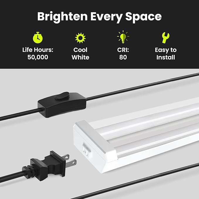 Feit Electric 4ft LED Dual Lamp Shop Light, 4500 Lumens, 4000K Cool White, Flush/Hanging Mount, Ideal for Garages & Workshops, 45W LED Garage & Workshop Lighting, 50,000 Hour Lifespan, SHOP/4X2/840/V1