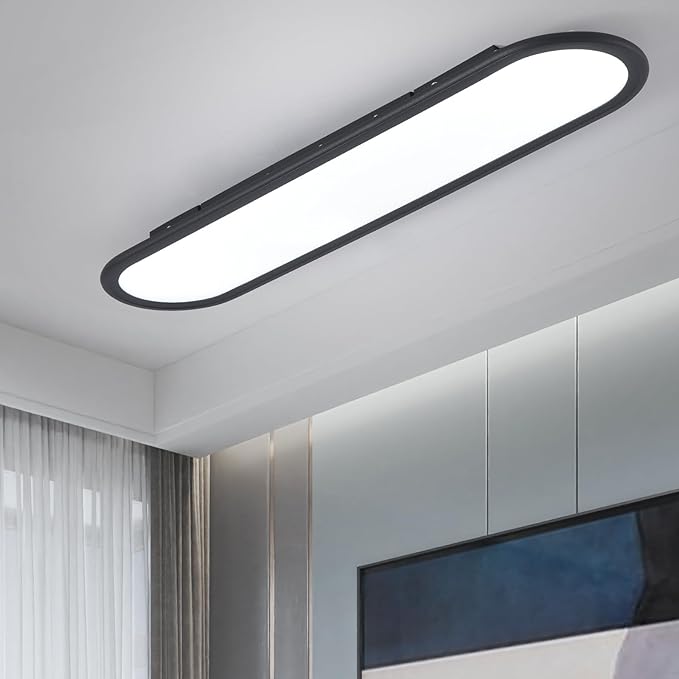 Ganeed Modern Linear Ceiling Lights, 36W LED High Brightness Long Ceiling Lamp, 27.6 Inch Ultra Thin Low Profile Light Fixture for Bedroom Kitchen Closet Hallway, Black/Cool White 6000K