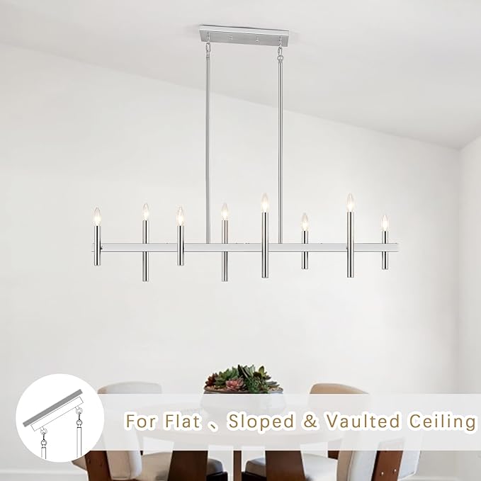 47” Brushed Nickel Chandelier Kitchen Island Lighting 8-Light Modern Pendant Light Fixtures Contemporary Linear Chandeliers for Dining Room Over Table Hanging Light for Living Room Bar Pool Table